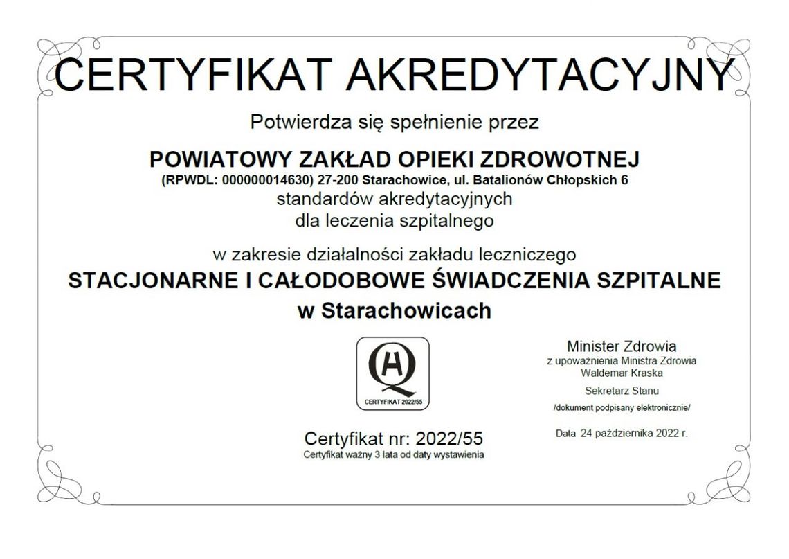 Szpital w Starachowicach z ministerialną akredytacją Szpital w Starachowicach z ministerialną akredytacją