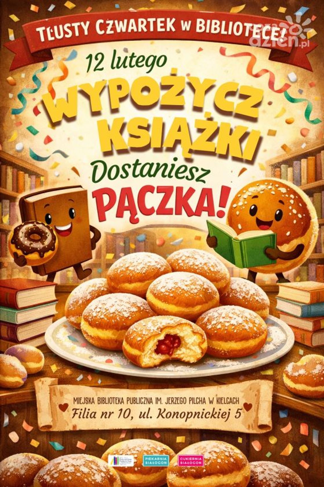 Tłusty Czwartek w Bibliotece – książka w jednej ręce, pączek w drugiej Tłusty Czwartek w Bibliotece – książka w jednej ręce, pączek w drugiej