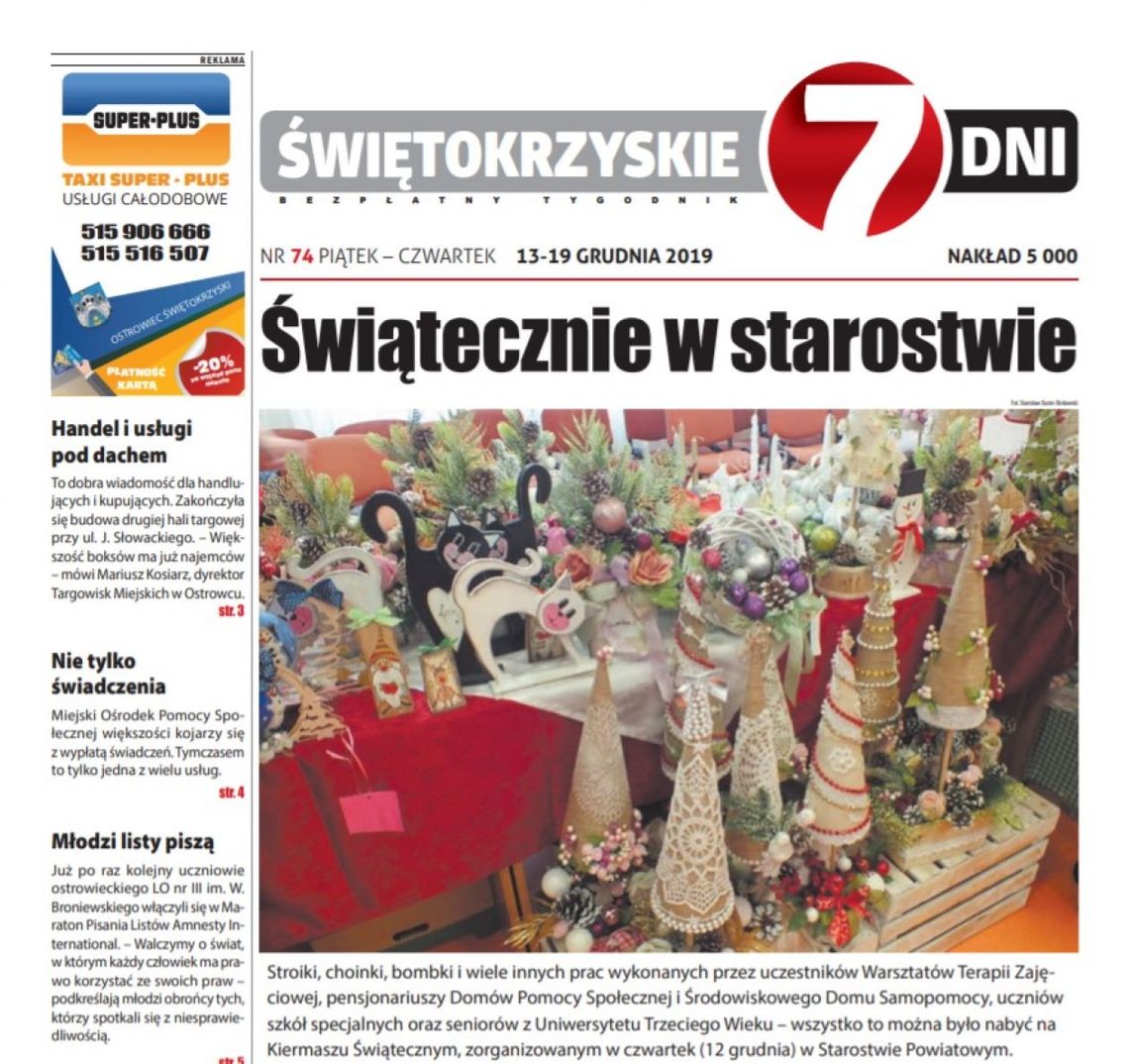 Tygodnik "Świętokrzyskie 7 Dni" nr 74 z 13.12.2019