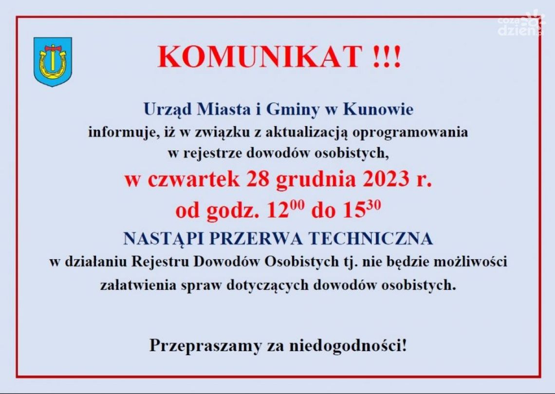 W Kunowie przerwa w wydawaniu dowodów osobistych W Kunowie przerwa w wydawaniu dowodów osobistych