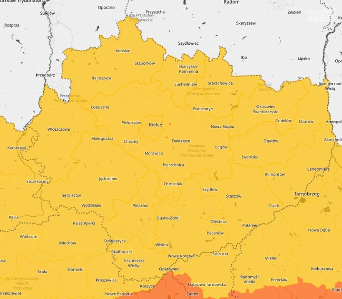 Województwo świętokrzyskie na żółto. IMGW ostrzega przed marznącymi opadami
