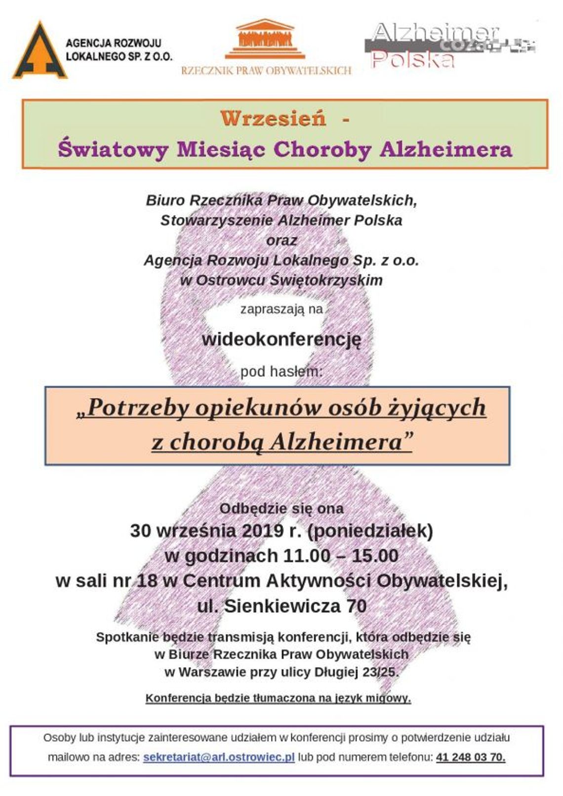 Wrzesień - Światowy Miesiąc Choroby Alzheimera