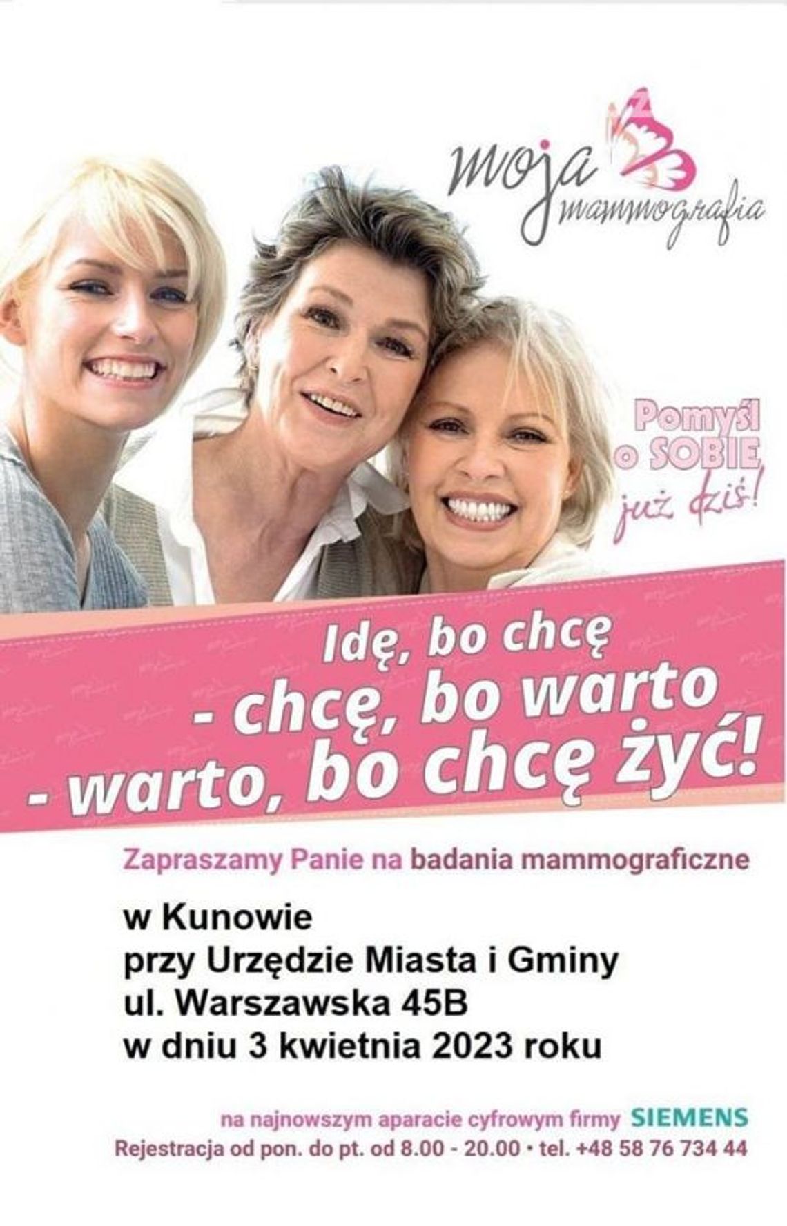 Zaproszenie dla mieszkanek Kunowa na bezpłatną mammografię Zaproszenie dla mieszkanek Kunowa na bezpłatną mammografię
