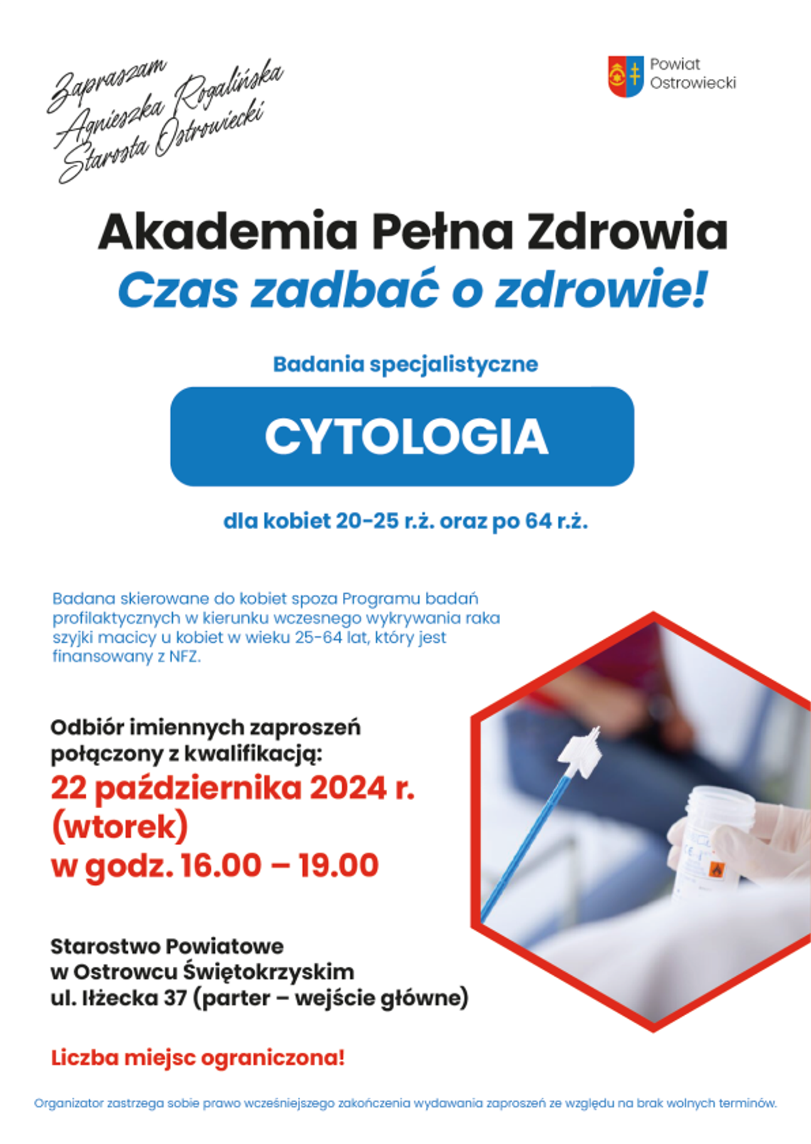 Zaproszenie na badania cytologiczne w ramach Akademii Pełnej Zdrowia Zaproszenie na badania cytologiczne w ramach Akademii Pełnej Zdrowia