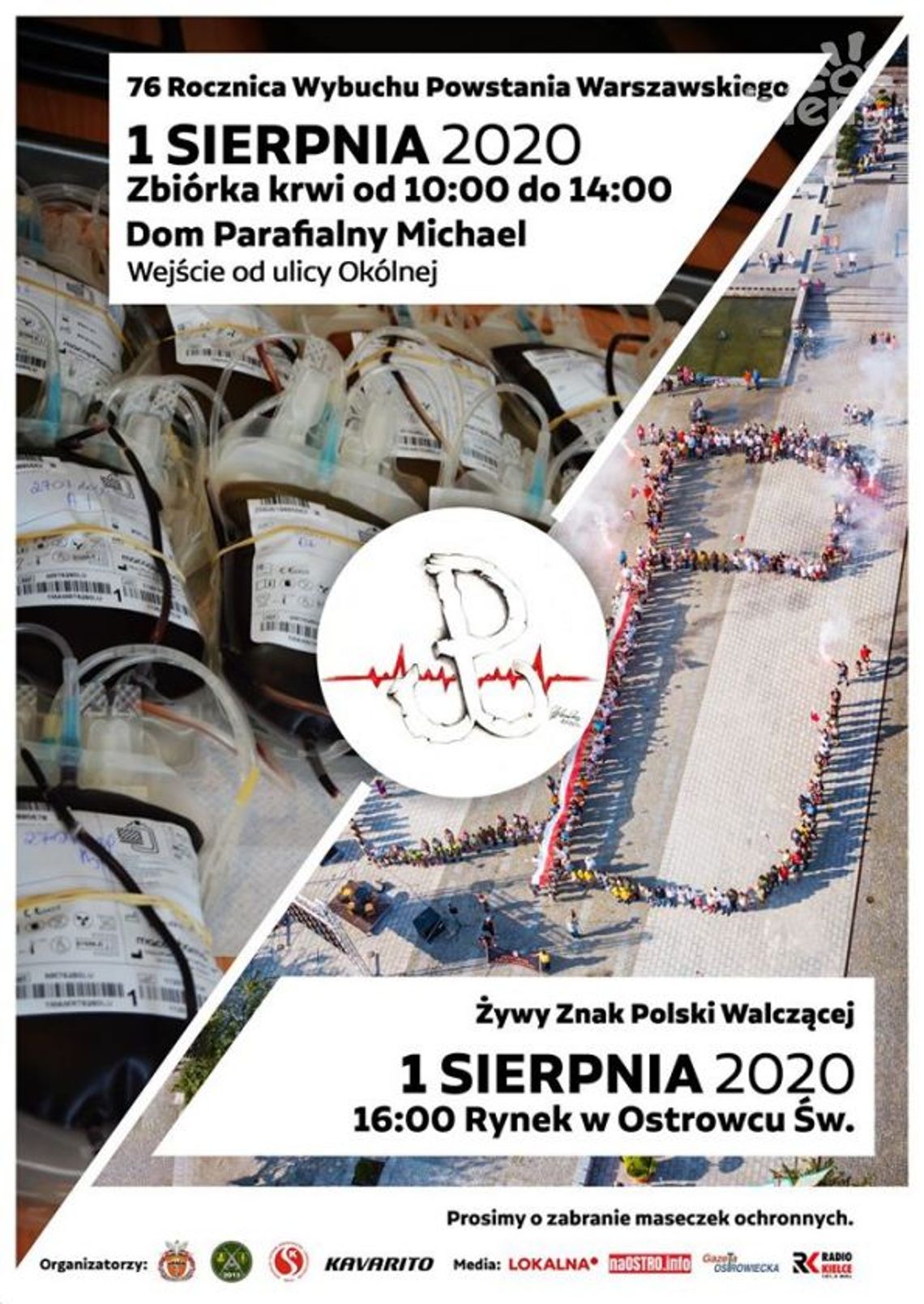 Zbiórka krwi i Żywy Znak Polski Walczącej w rocznicę wybuchu Powstania Warszawskiego Zbiórka krwi i Żywy Znak Polski Walczącej w rocznicę wybuchu Powstania Warszawskiego