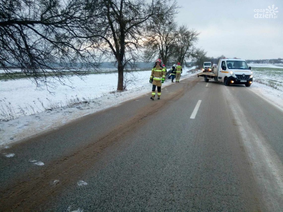 Zima nie odpuszcza. Auto dachowało do rowu
