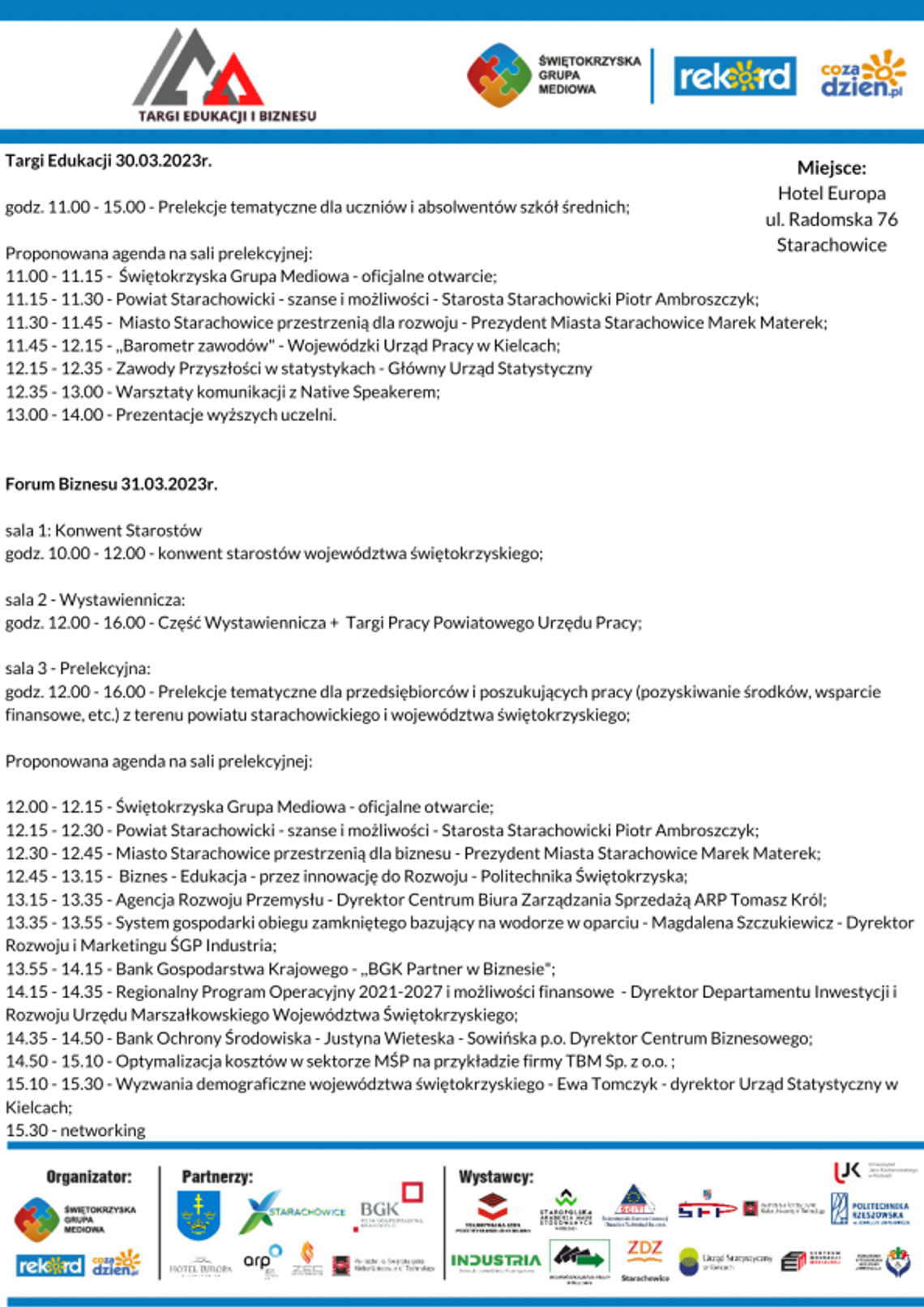 Znamy agendę Targów Edukacji i Biznesu w Starachowicach Znamy agendę Targów Edukacji i Biznesu w Starachowicach