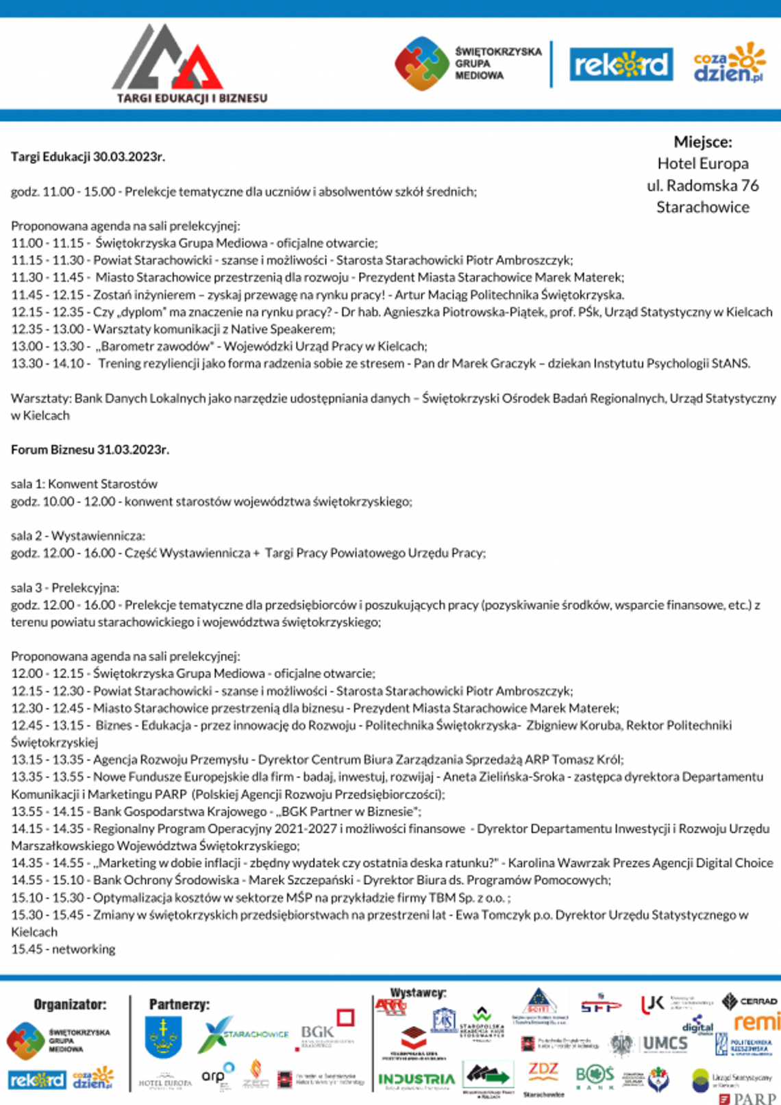 Znamy agendę Targów Edukacji i Biznesu w Starachowicach Znamy agendę Targów Edukacji i Biznesu w Starachowicach